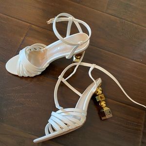 White heeled sandals
